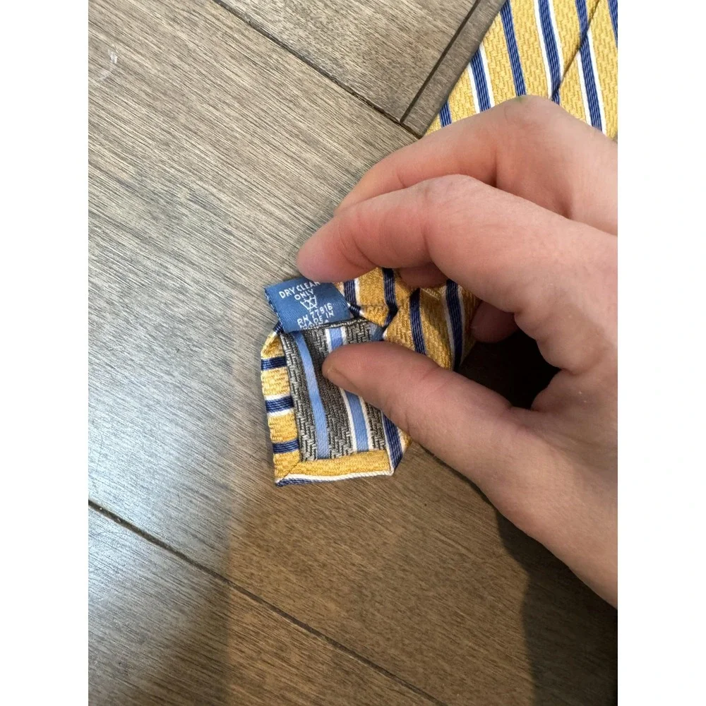 Haines & Bonner Tie Mens One Size Yellow Blue Striped Silk Woven Handmade London